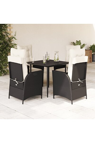 vidaxl Set mobilier de gradina cu perne, 5 piese, negru, poliratan