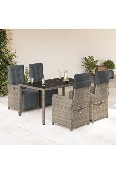 vidaxl Garden furniture set with cushions, 5 pieces, grey, polyrattan