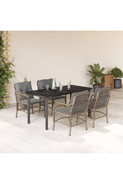vidaxl 5-piece garden furniture set with cushions, beige, polyrattan
