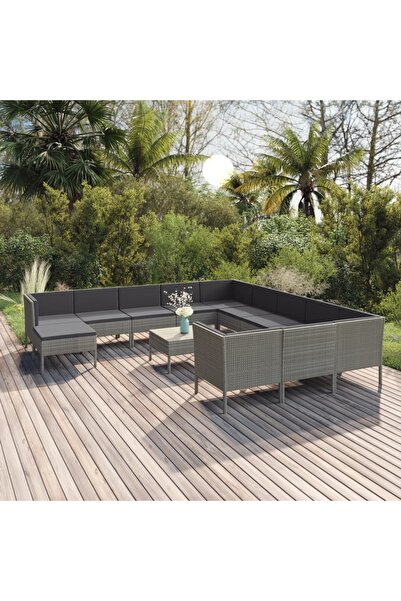 vidaxl Set mobilier de gradina cu perne, 13 piese, gri, poliratan