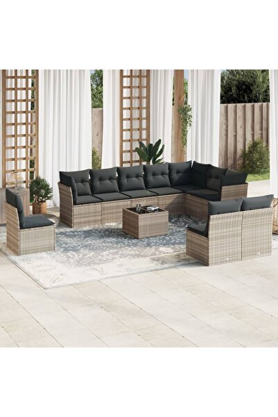 vidaxl Set canapele de gradina cu perne, 11 piese, gri, poliratan