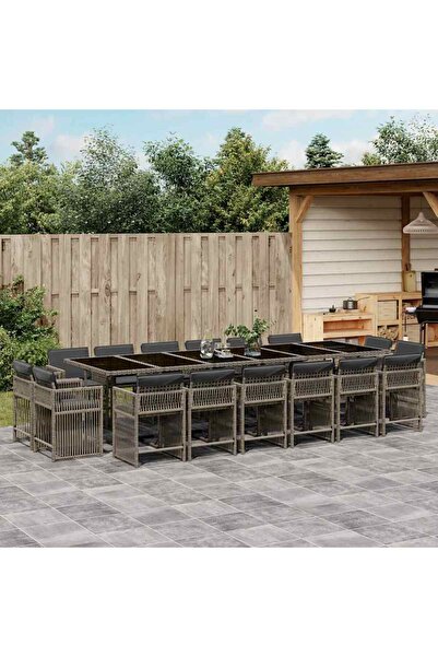 vidaxl Set mobilier de gradina cu perne, 17 piese, gri, poliratan