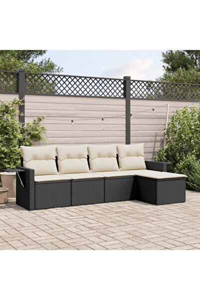 vidaxl Set mobilier de gradina cu perne, 5 piese, negru, poliratan