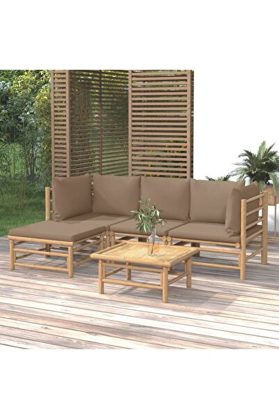 vidaxl 5-piece garden furniture set with taupe grey cushions, Bamboo