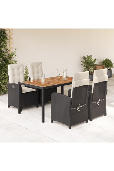 vidaxl Set mobilier de gradina cu perne, 5 piese, negru, poliratan