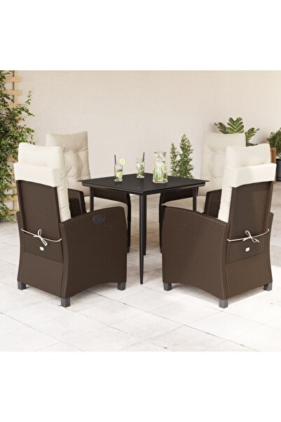 vidaxl 5-piece garden furniture set with cushions, brown, polyrattan