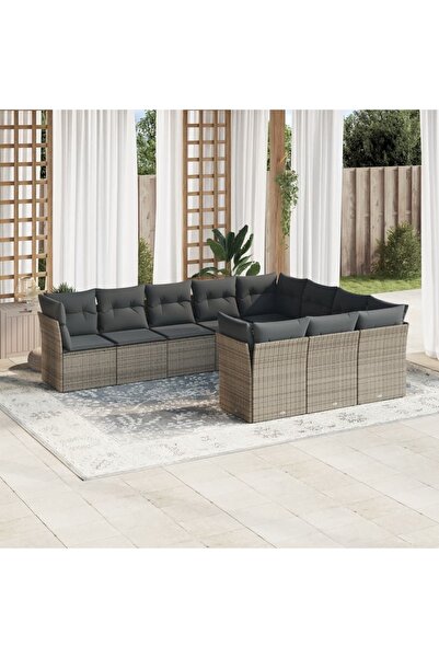 vidaxl Set mobilier de gradina cu perne, 10 piese, gri, poliratan