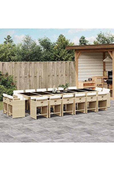 vidaxl Set mobilier de gradina cu perne, 17 piese, bej, poliratan