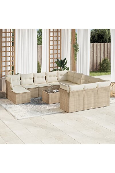 vidaxl Set canapele de gradina, 13 piese, cu perne, bej, poliratan