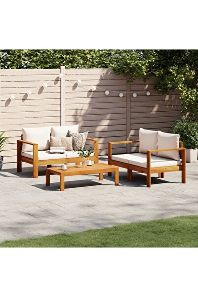 vidaxl Set de canapele de gradina cu perne, 3 piese, lemn masiv acacia