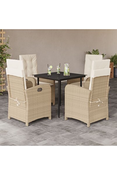 vidaxl Set mobilier de gradina cu perne, 5 piese, bej, poliratan