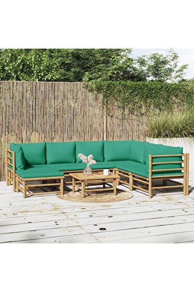Concept Set mobilier de grădină cu perne verzi, 8 piese, bambus