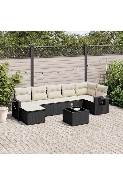 vidaxl Garden furniture set with cushions, 8 pieces, black, polyrattan