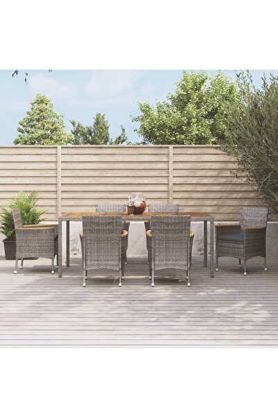 vidaxl Garden furniture set with cushions, 7 pieces, grey, polyrattan