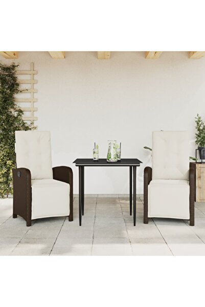 vidaxl Bistro set with cushions, 3 pieces, brown, polyrattan