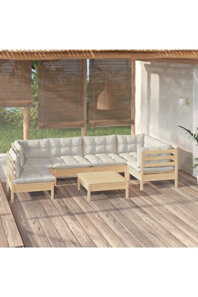 vidaxl Set mobilier gradina cu perne crem, 7 piese, lemn masiv pin