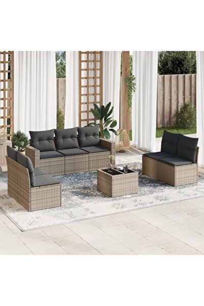 vidaxl Set canapele de gradina cu perne, 8 piese, gri, poliratan