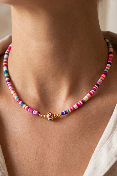 MiMi Renkli Fimo Nazar Boncuk Detaylı Yazlık Choker Kolye