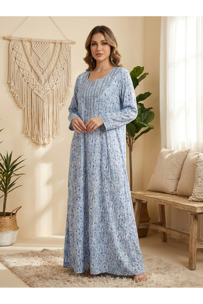 Finelook Elegant Embroidered Long Maxi Dress – Modest Arabic Style Jalabiya