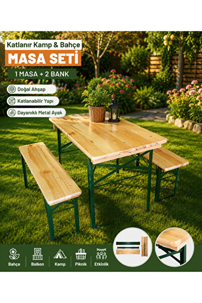 Metro Professional Katlanabilir Bahçe & Balkon Masa Seti - 110x50 cm Ahşap Ma...