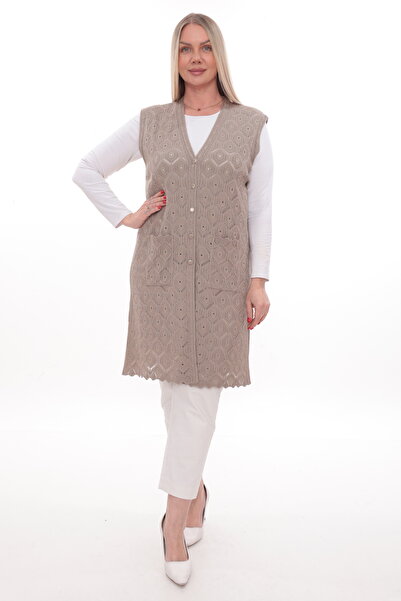 İKSUN Women's Mercerized Pocketed Buttoned Rolax Knitwear Seasonal Long Mothe...