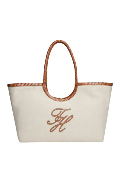 Tommy Hilfiger Γυναικεία Λινή Tote Τσάντα Μπεζ AW0AW18629-0F4