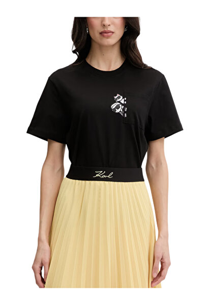 Karl Lagerfeld Γυναικείο Ikon Peek A Boo Pocket T-shirt Μαύρο B2W17081-999 BLACK