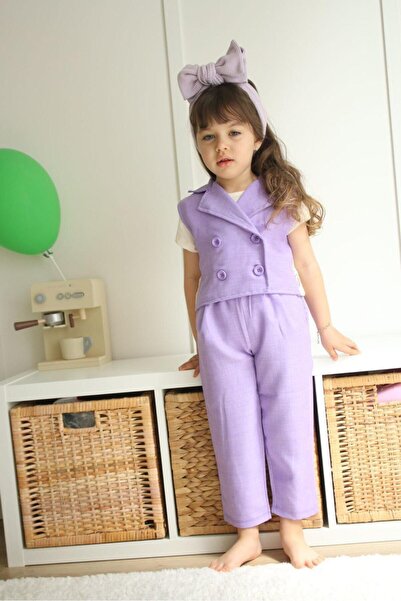Jannock Girl's Three-Piece Set Buttoned Vest White T-Shirt Wide-Legged Pants ...