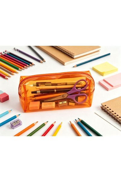 alisa Transparent Colored Pen Holder & Makeup Bag – Multi-Purpose Waterproof Organizer, Zippered Cosmetic Bag
