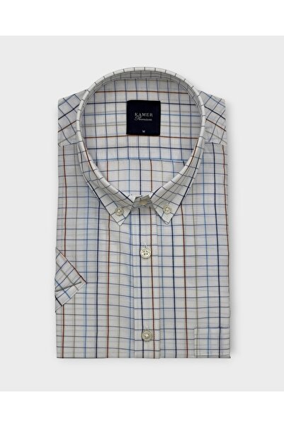 KAMER MEN'S REGULAR FIT SHORT-SLEEVED BUTTON-DOWN COLLAR MULTICOLORED CHECKED...