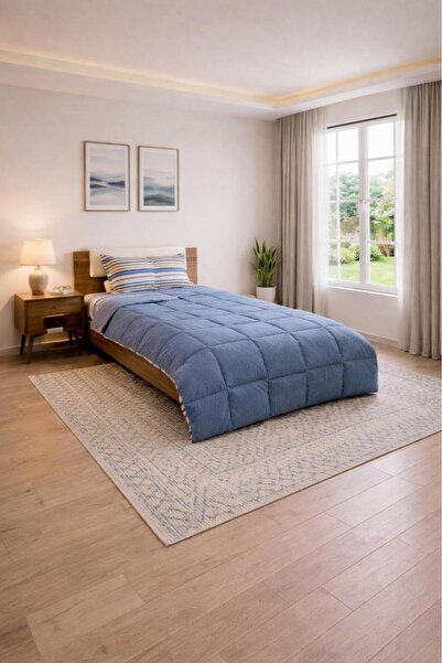 Çeyiz Diyarı Sherpa Plush Single Comforter Set with Elastic Sheets Blue
