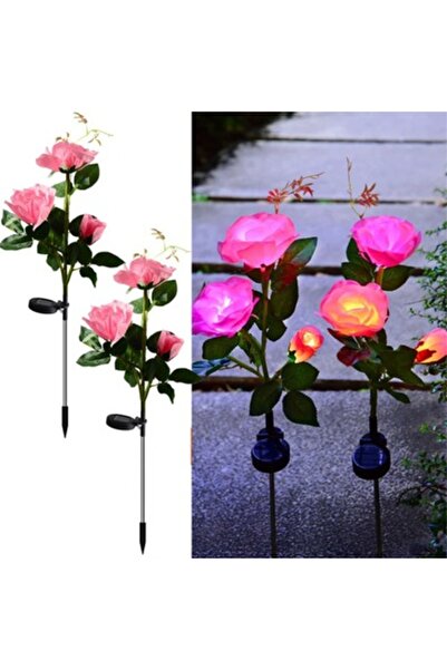 Casa Shop Set de 2 lămpi solare trandafir cu 3 flori LED, lumină multicoloră,...