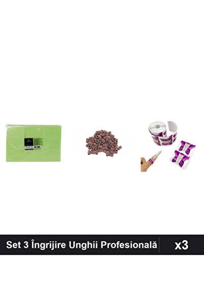 Makeup Set 3 Îngrijire Unghii - 900 Șervețele Fără Scame Verde, 20 Smirghei 1...