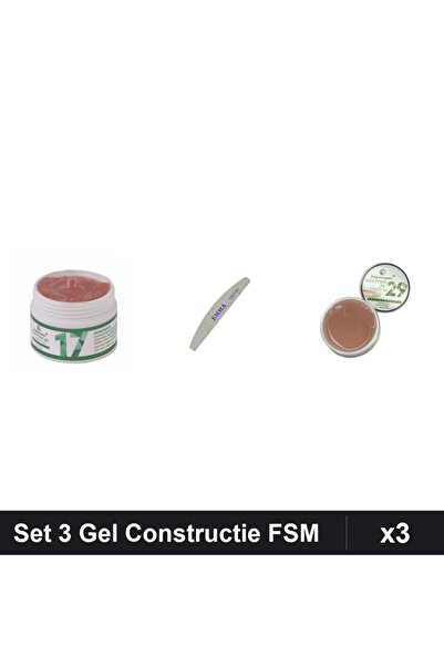 Makeup Set 3 Gel Constructie UV LED FSM 15g, Nuante 17 și 29, Pila Unghii EMM...