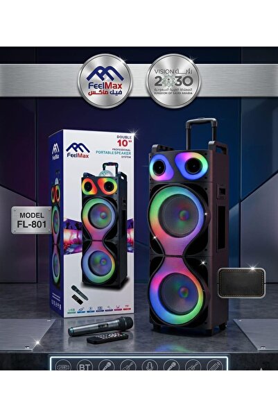 FEELMaX FL-801 portable double 10-inch party speaker featuring RGB disco ligh...