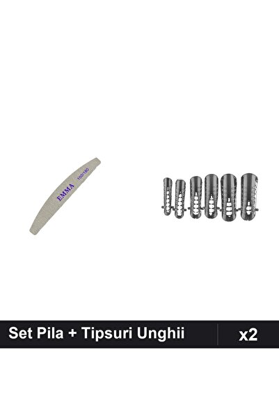 Makeup Set 2 Pila Unghii EMMA 100/180 + Tipsuri Reutilizabile 120 Buc Nr.23, ...