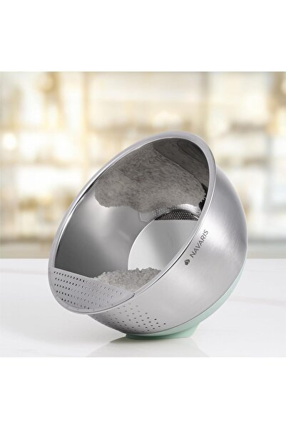 Navaris Colander, 22 cm, non-slip silicone base, mint, silver, silicone/stain...