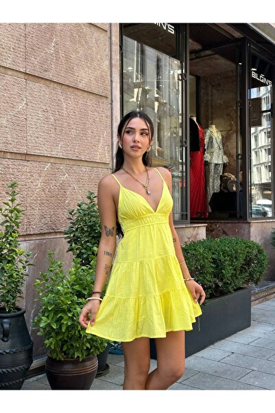 Paraf style Derin V Yaka Askılı Mini Elbise