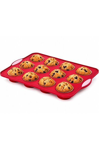 PUFO Muffin silicone mold with 12 cavities for preparing muffins, cakes, tort...