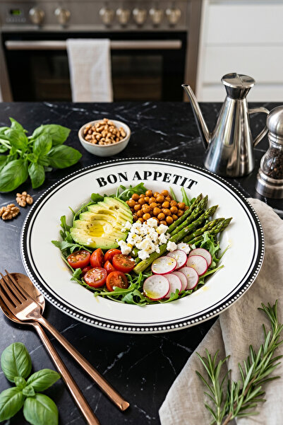 grandora Bon Appetit Pasta and Salad Bowl (26 cm) - Black and White Serving B...