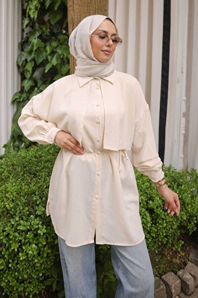 İmajButik تونيك ليندا بتفاصيل أمامية باللون البيج