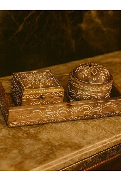 Generic Wooden Incense Burner Set with Golden Arabic Engraving