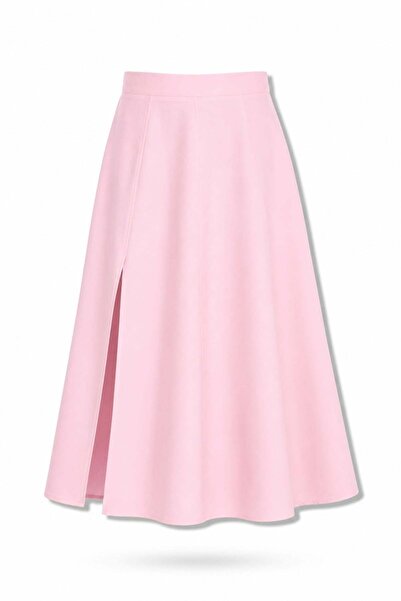 5in1Canpolat Pink Slit Flounce Midi Skirt