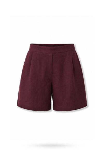 5in1Canpolat Pantaloni scurți Lino 100% in, culoare prună