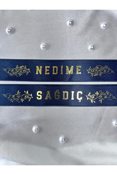EvremStore 1 Sağdıç 1 Nedime Lacivert Desenli Kol Kurdelesi 50cm