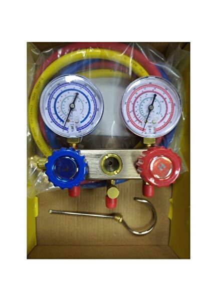 VRLCOOL Ikili Manifold Gaz Saati R22 R134 R410 3 Adet 90cm Hortum -