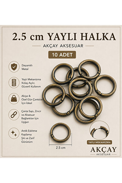 Akçay Aksesuar حلقة زنبركية ذهبية 2.5 سم 10 قطع