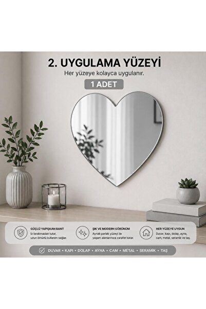 pleksi aksesuar 20 x 20 ( 1 ADET ) GOLD VE GÜMÜŞ AYNALI KALP DUVAR DEKORU