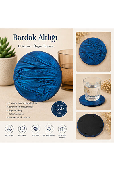 karelim home 2-Piece Coaster Set in Epoxy Blue Color Satin Series
