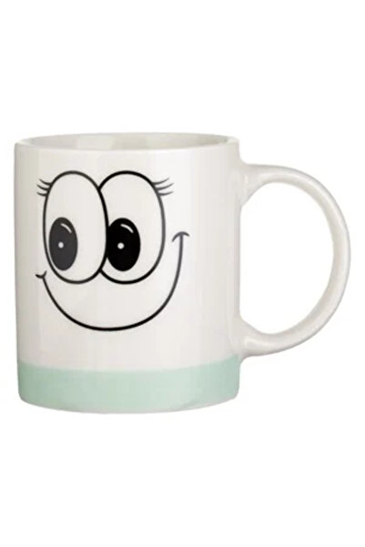 Zumzeria White Ceramic Mug with Pink or Mint Green Bottom and Smiling Face 315ml